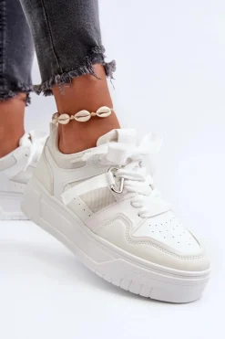 Sneakersy Damskie Na Platformie Z Eko Skóry Białe Moun