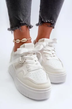 Sneakersy Damskie Na Platformie Z Eko Skóry Białe Moun