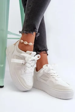 Sneakersy Damskie Na Platformie Z Eko Skóry Białe Moun