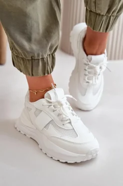 Sneakersy Damskie Na Platformie Białe Nevelaine