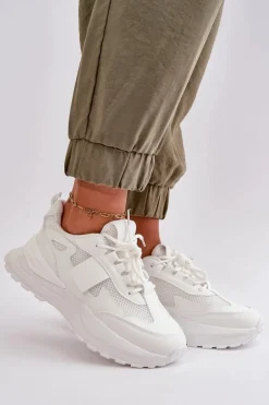 Sneakersy Damskie Na Platformie Białe Nevelaine