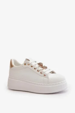 Sneakersy Damskie Na Platformie Z Misiem Białe Vailina