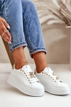 Sneakersy Damskie Na Platformie Z Misiem Białe Vailina