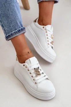Sneakersy Damskie Na Platformie Z Misiem Białe Vailina