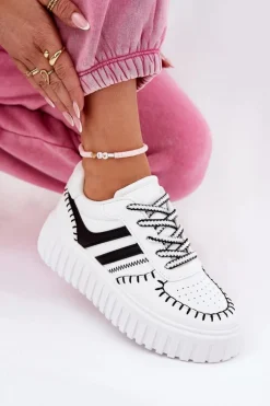 Sneakersy Damskie Na Platformie Biało-Czarne Ofenale