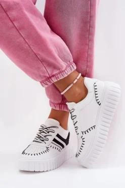 Sneakersy Damskie Na Platformie Biało-Czarne Ofenale