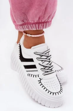 Sneakersy Damskie Na Platformie Biało-Czarne Ofenale