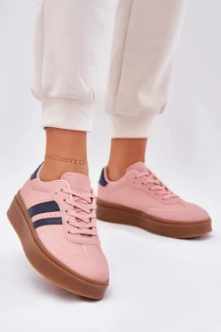 Sneakersy Damskie Na Platformie Z Eko Skóry Różowe Ediriella