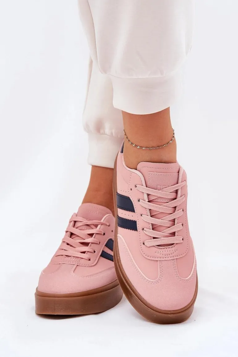Sneakersy Damskie Na Platformie Z Eko Skóry Różowe Ediriella