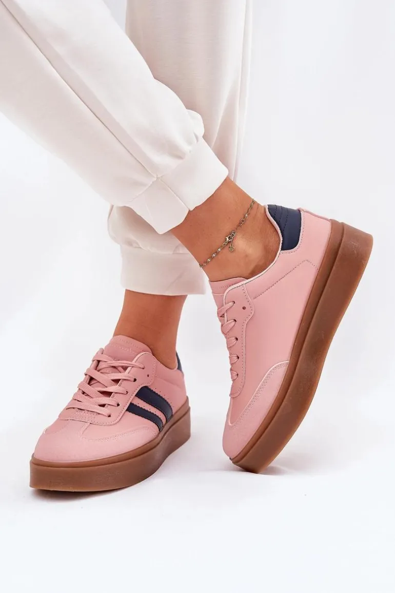 Sneakersy Damskie Na Platformie Z Eko Skóry Różowe Ediriella