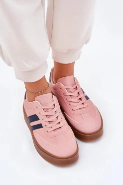 Sneakersy Damskie Na Platformie Z Eko Skóry Różowe Ediriella
