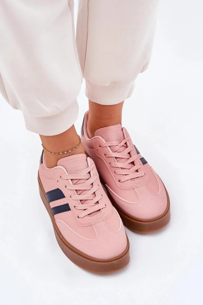Sneakersy Damskie Na Platformie Z Eko Skóry Różowe Ediriella