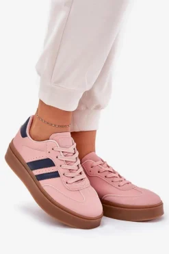 Sneakersy Damskie Na Platformie Z Eko Skóry Różowe Ediriella