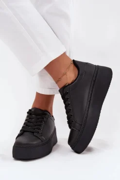 Sneakersy Damskie Na Platformie Czarne Sallira