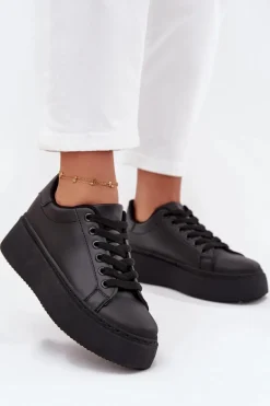 Sneakersy Damskie Na Platformie Czarne Sallira