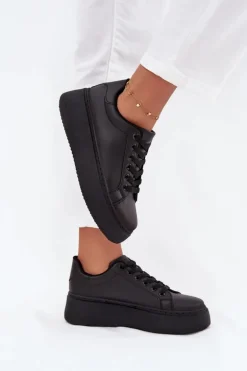 Sneakersy Damskie Na Platformie Czarne Sallira