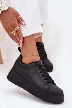 Sneakersy Damskie Na Platformie Czarne Sallira