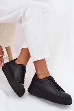 Sneakersy Damskie Na Platformie Czarne Sallira