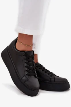 Sneakersy Damskie Na Platformie Czarne Sallira