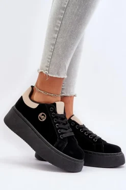 Sneakersy Damskie Na Platformie Czarne Eshen