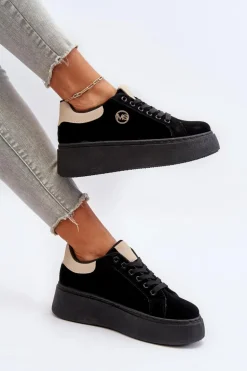 Sneakersy Damskie Na Platformie Czarne Eshen