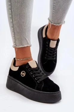 Sneakersy Damskie Na Platformie Czarne Eshen