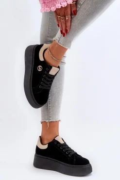 Sneakersy Damskie Na Platformie Czarne Eshen