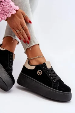 Sneakersy Damskie Na Platformie Czarne Eshen