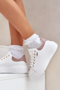 Sneakersy Damskie Na Platformie Eko Skóra Białe Lelandine