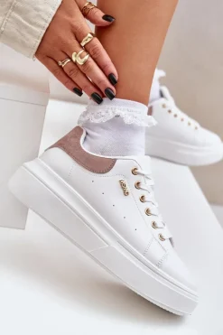 Sneakersy Damskie Na Platformie Eko Skóra Białe Lelandine