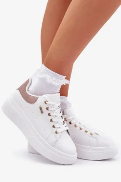 Sneakersy Damskie Na Platformie Eko Skóra Białe Lelandine
