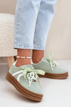 Sneakersy Damskie Na Platformie Z Ozdobami Zielone Vinness