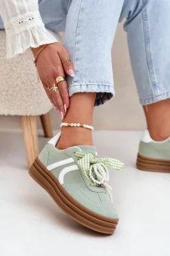 Sneakersy Damskie Na Platformie Z Ozdobami Zielone Vinness