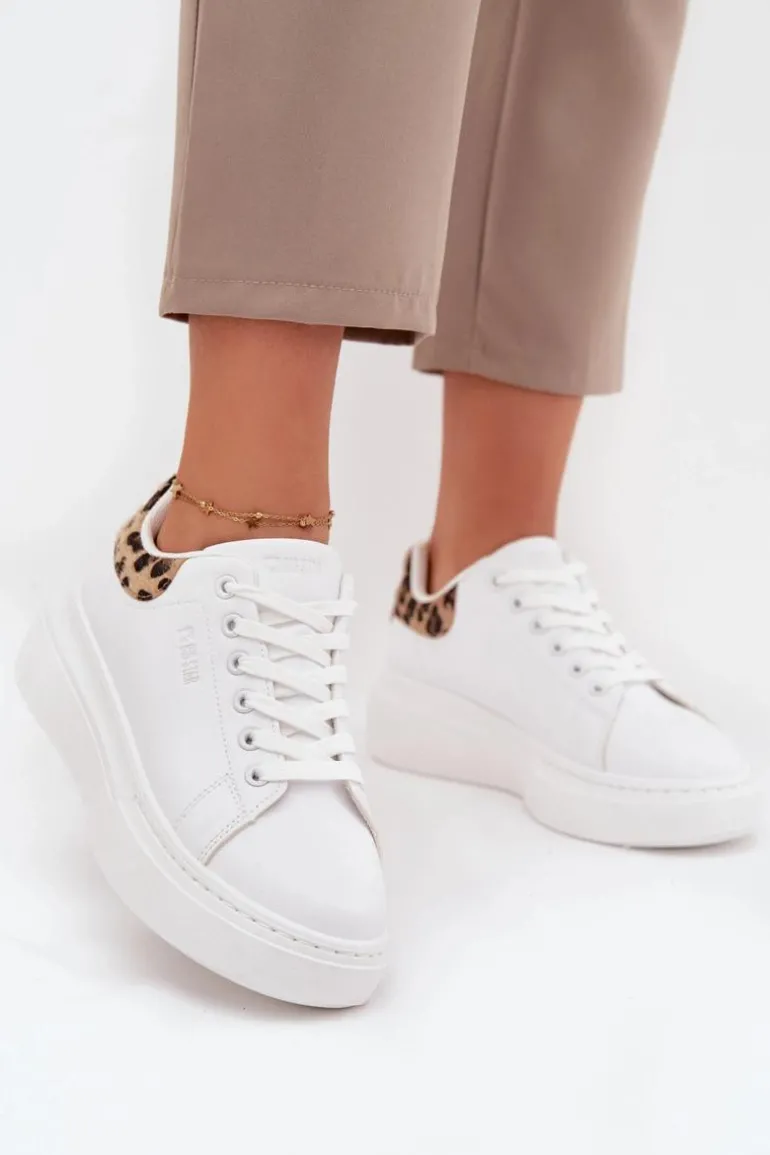 Sneakersy Damskie Na Platformie Big Star SS274247 Białe Panterka