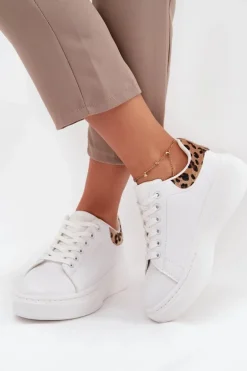 Sneakersy Damskie Na Platformie Big Star SS274247 Białe Panterka