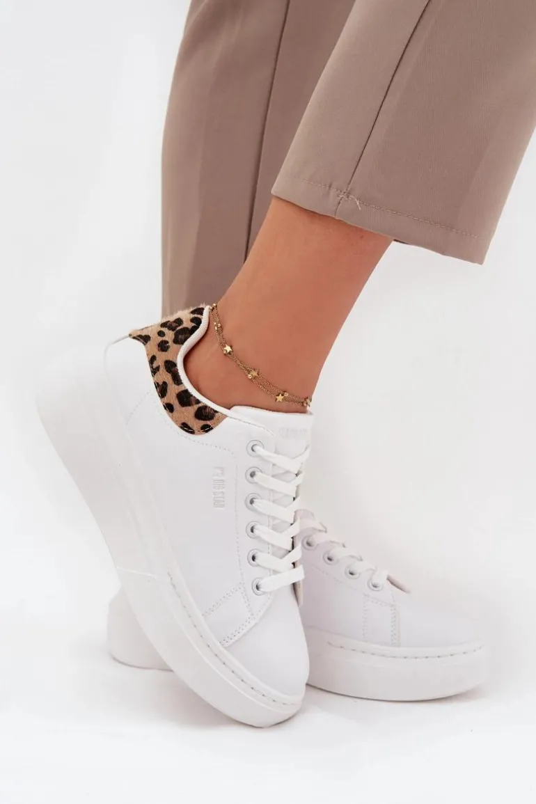 Sneakersy Damskie Na Platformie Big Star SS274247 Białe Panterka