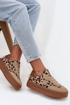 Sneakersy Damskie Na Platformie Panterka Big Star SS274763 Beżowe