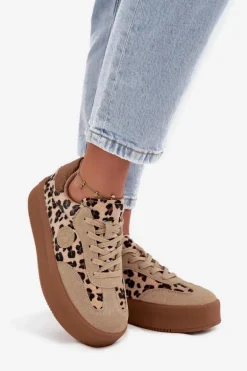 Sneakersy Damskie Na Platformie Panterka Big Star SS274763 Beżowe