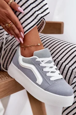 Sneakersy Damskie Na Platformie Niebieskie Tellnira