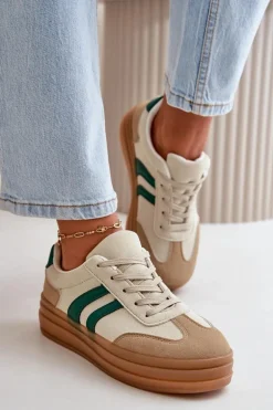 Sneakersy Damskie Na Platformie Beżowo-Zielone Nesonice