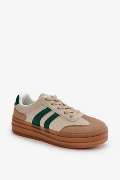 Sneakersy Damskie Na Platformie Beżowo-Zielone Nesonice