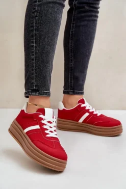 Sneakersy Damskie Na Platformie Czerwone Dravinnia