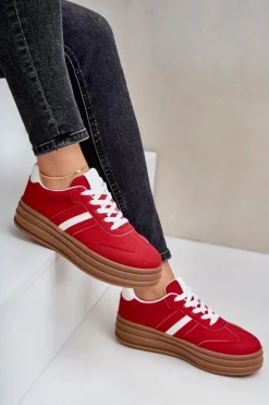Sneakersy Damskie Na Platformie Czerwone Dravinnia