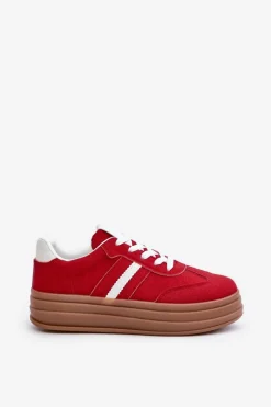 Sneakersy Damskie Na Platformie Czerwone Dravinnia