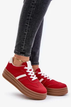 Sneakersy Damskie Na Platformie Czerwone Dravinnia