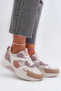 Sneakersy Damskie Na Platformie Fioletowe Lenivia