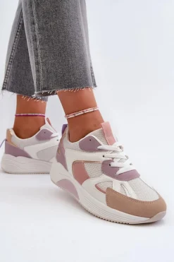 Sneakersy Damskie Na Platformie Fioletowe Lenivia