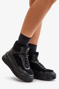 Sneakersy Damskie Na Platformie Z Futerkiem Typu Baranek Lee Cooper LCJ-24-47-3145 Czarne