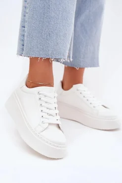 Sneakersy Damskie Na Platformie Białe Sallira