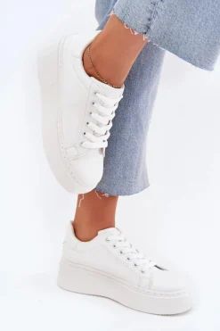 Sneakersy Damskie Na Platformie Białe Sallira